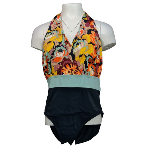 G.I.L.I. Halter-Neck One-Piece SwimSuit Multi Floral - - Picture 2 of 3